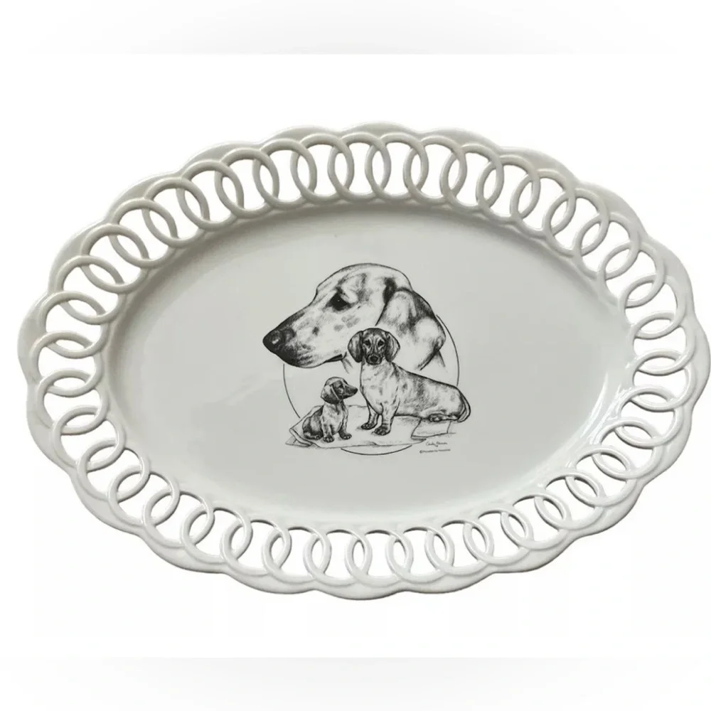 Large White 16” Decorative Dachshund Platter New - Picture 5 of 6